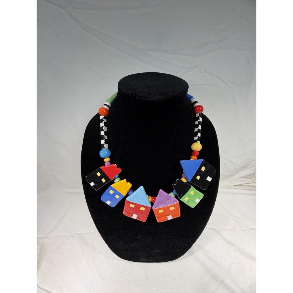 Vintage Ruby Z Candace Loheed House Necklace Earrings Ceramic Wearable Art